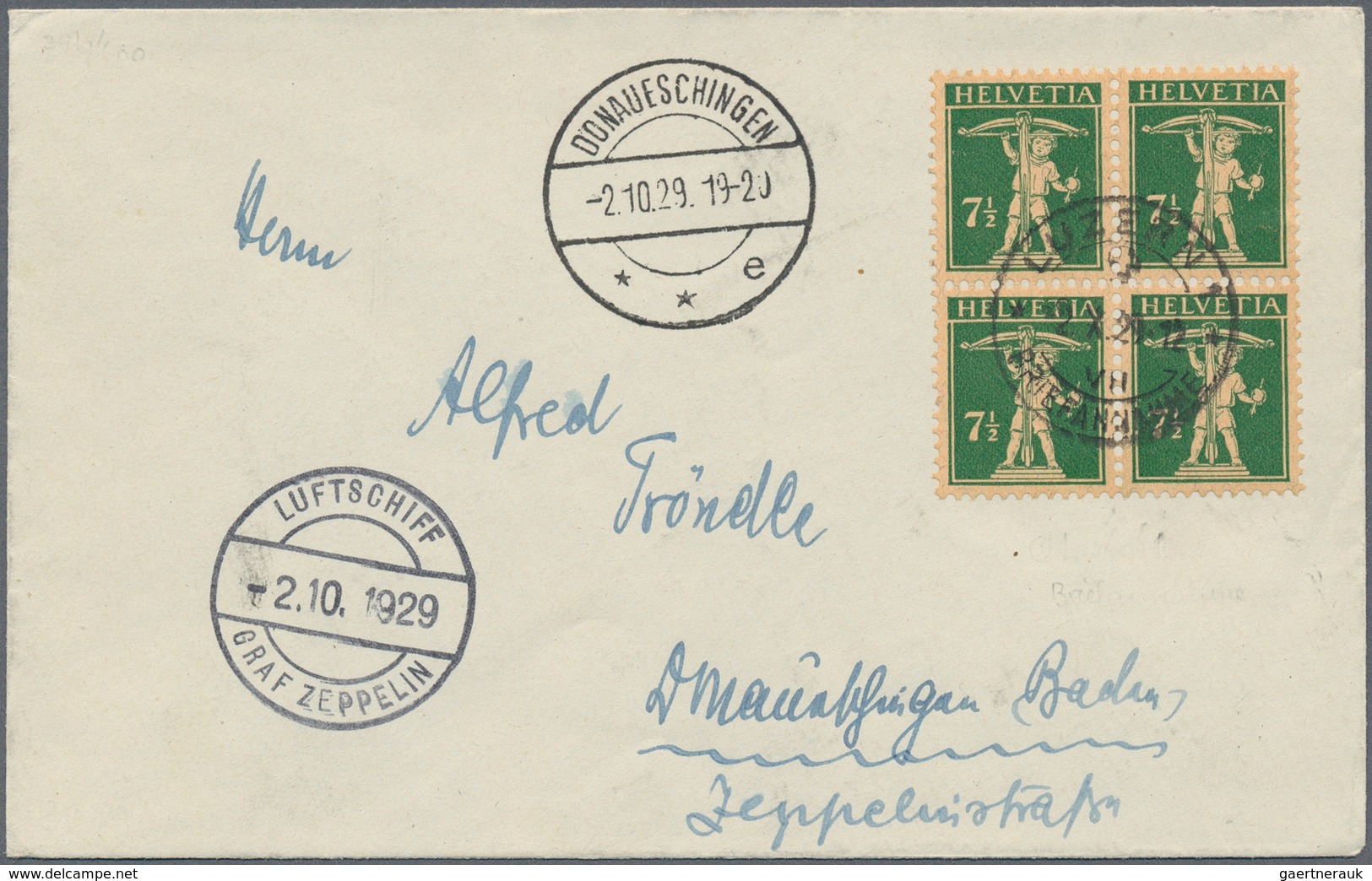 13087 Zeppelinpost Europa: 1929, SCHWEIZ/4.SCHWEIZFAHRT/Abwurf LUZERN: Bordpostbrief Mit 7½ Rp Tell Als Se - Autres - Europe