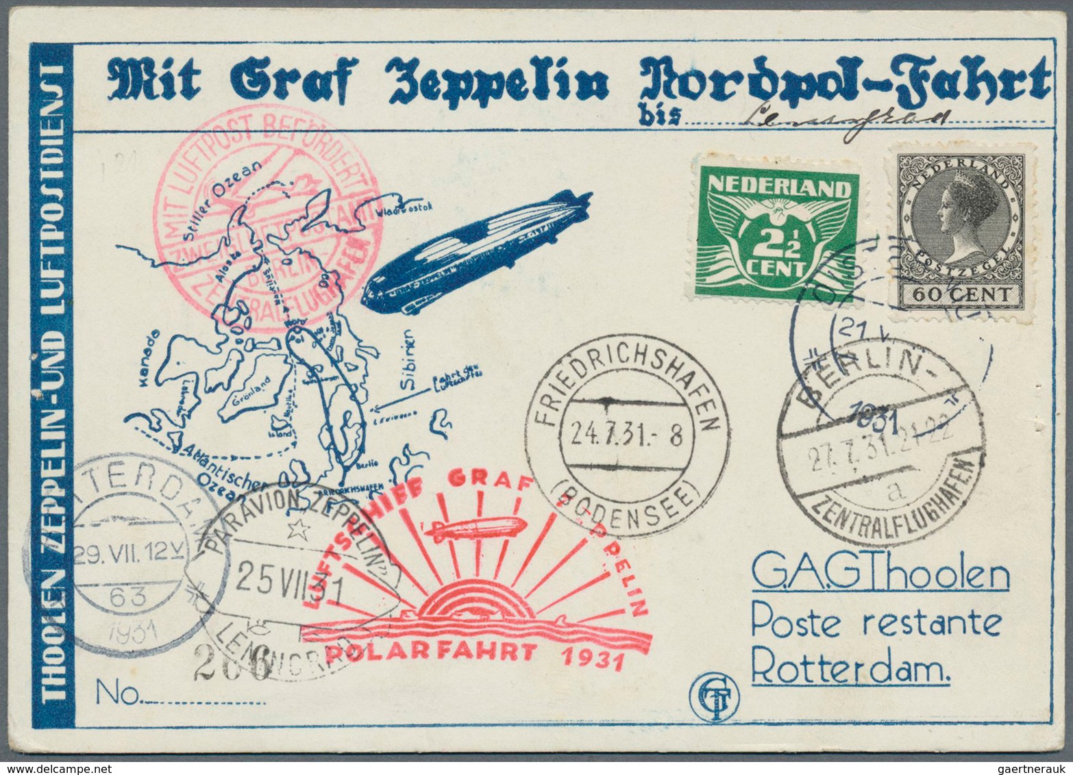 13129 Zeppelinpost Europa: Niederlande: 1931, Polarfahrt, Auflieferung Friedrichshafen Bis Leningrad, Vord - Autres - Europe