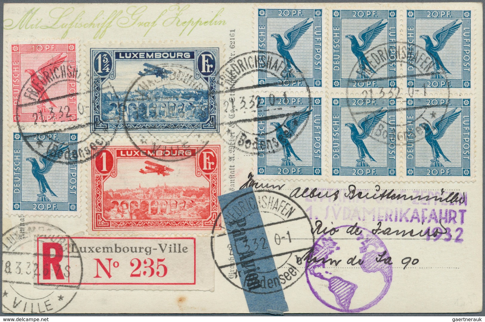 13142 Zeppelinpost Europa: 1932, LUXEMBURG/1.SAF 1932, Reco-Vertragsstaatenbrief Mit LUX. M. 235, 237/DR M - Sonstige - Europa