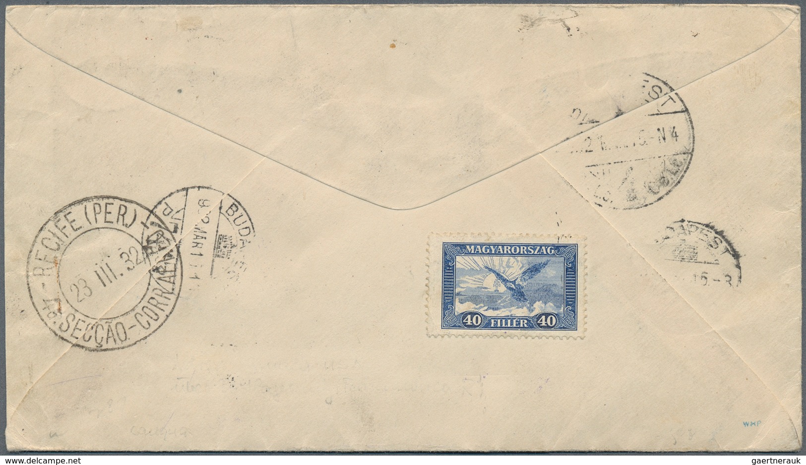 13143 Zeppelinpost Europa: 1932: UNGARN/1 SAF 1932: Attraktive Vertragstaatenkarte Mit 3 Flugmarken Etc Bu - Sonstige - Europa