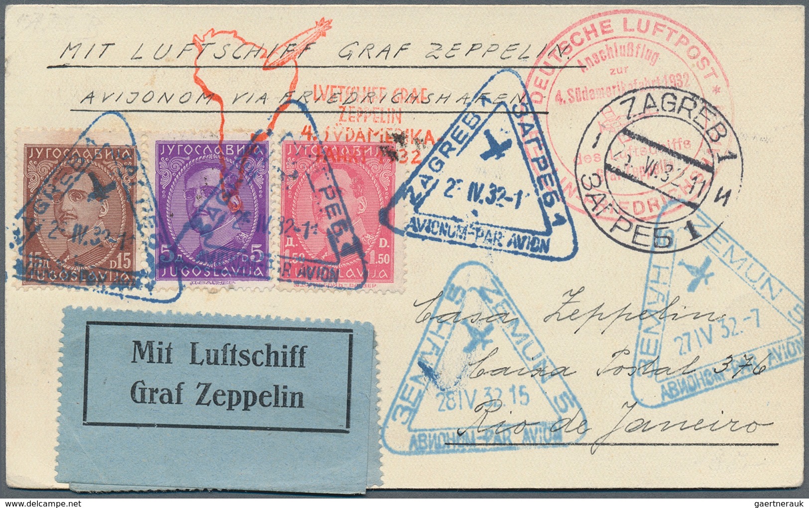 13158 Zeppelinpost Europa: 1932: JUGOSLAWIEN/ 4. SAF 1932/Anschlußflug Berlin (für Jugoslawien R!): Tolle - Sonstige - Europa