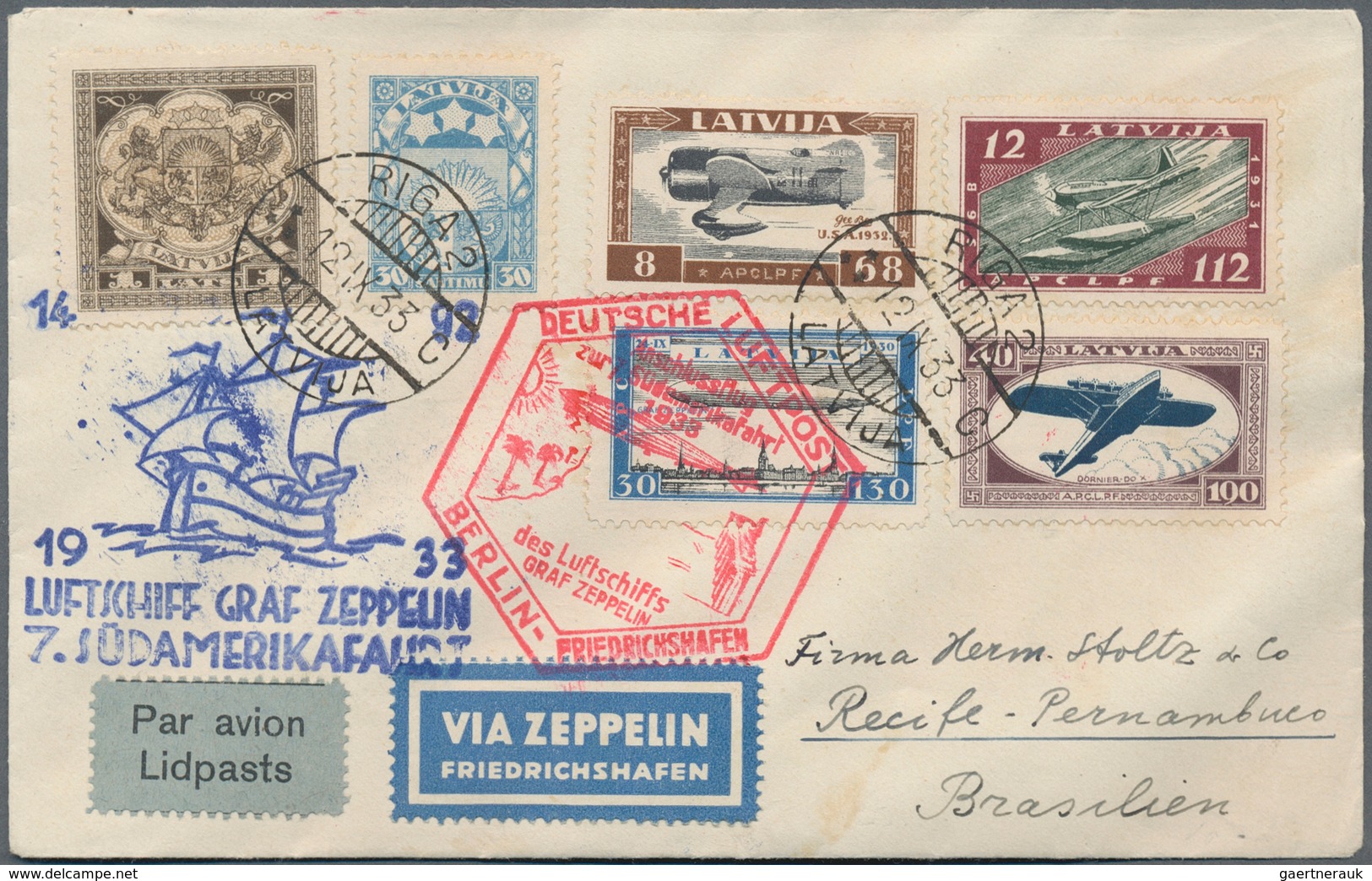 13217 Zeppelinpost Europa: Lettland: 1933, 7. Südamerikafahrt Mit Anschlussflug Berlin, Brief Mit U.a. Flu - Autres - Europe