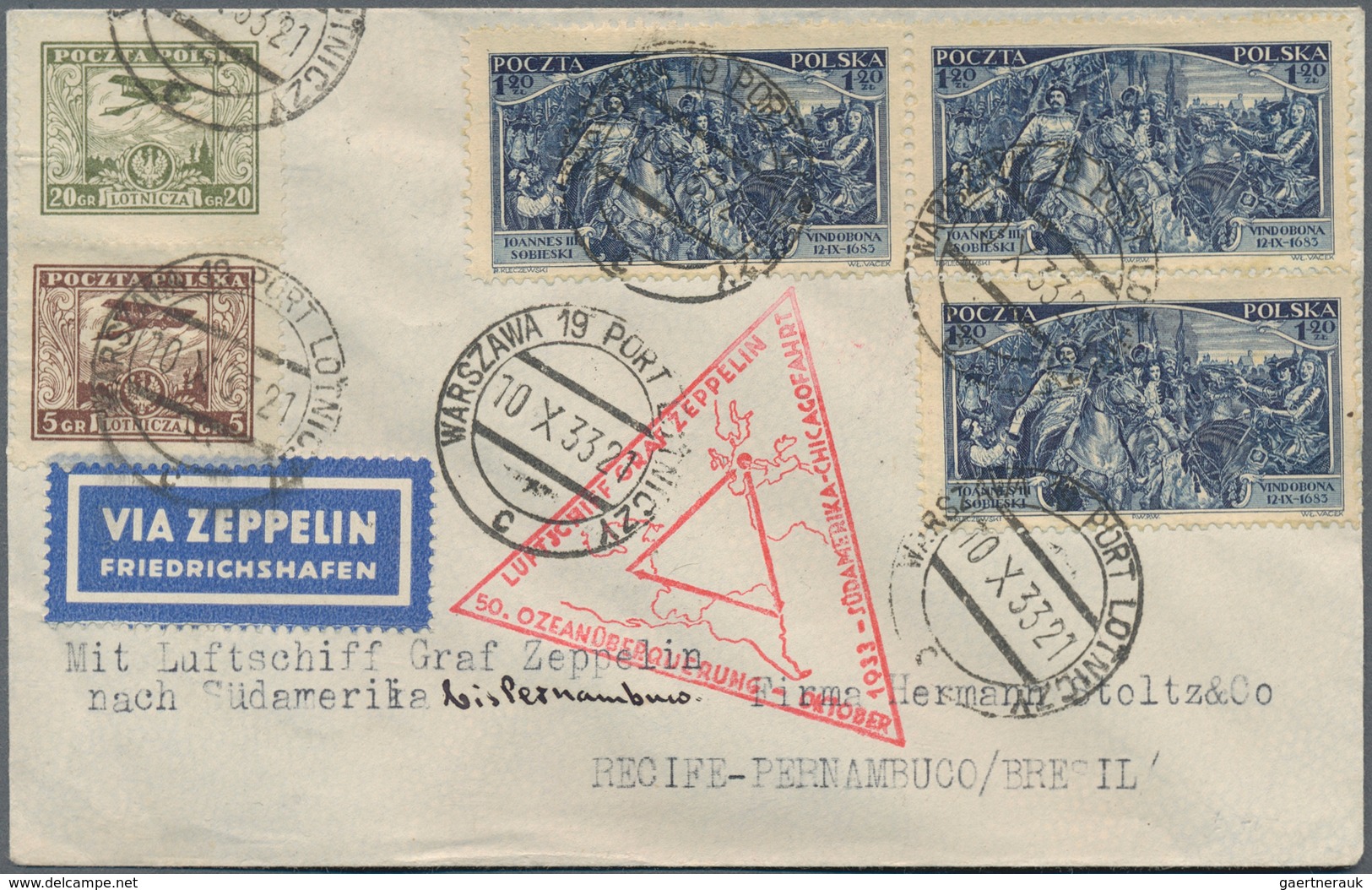 13223 Zeppelinpost Europa: Polen: 1933, Chicagofahrt Mit Anschlussflug Berlin, Brief Aus "WARSZAWA 10.X." - Autres - Europe