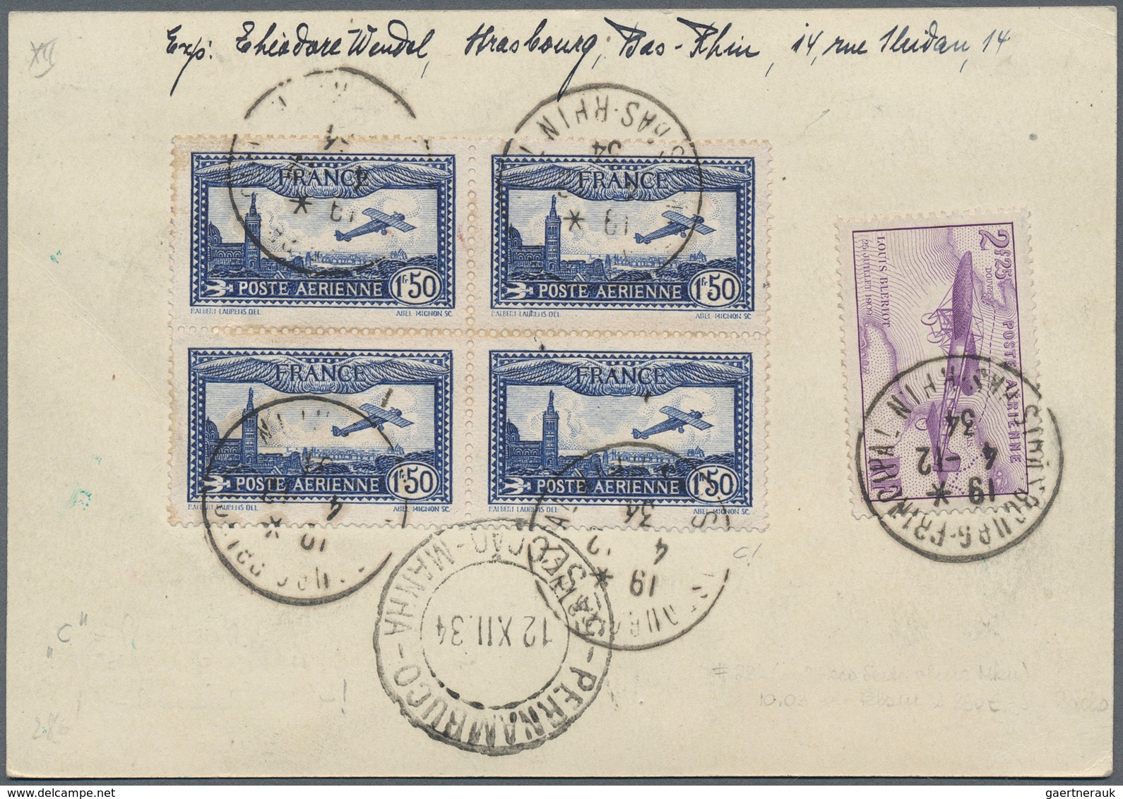 13227 Zeppelinpost Europa: 1934: Frankreich/Weihnachtsfahrt7Anschlußflug Stuttgart ("c") = Recht Selten, S - Sonstige - Europa