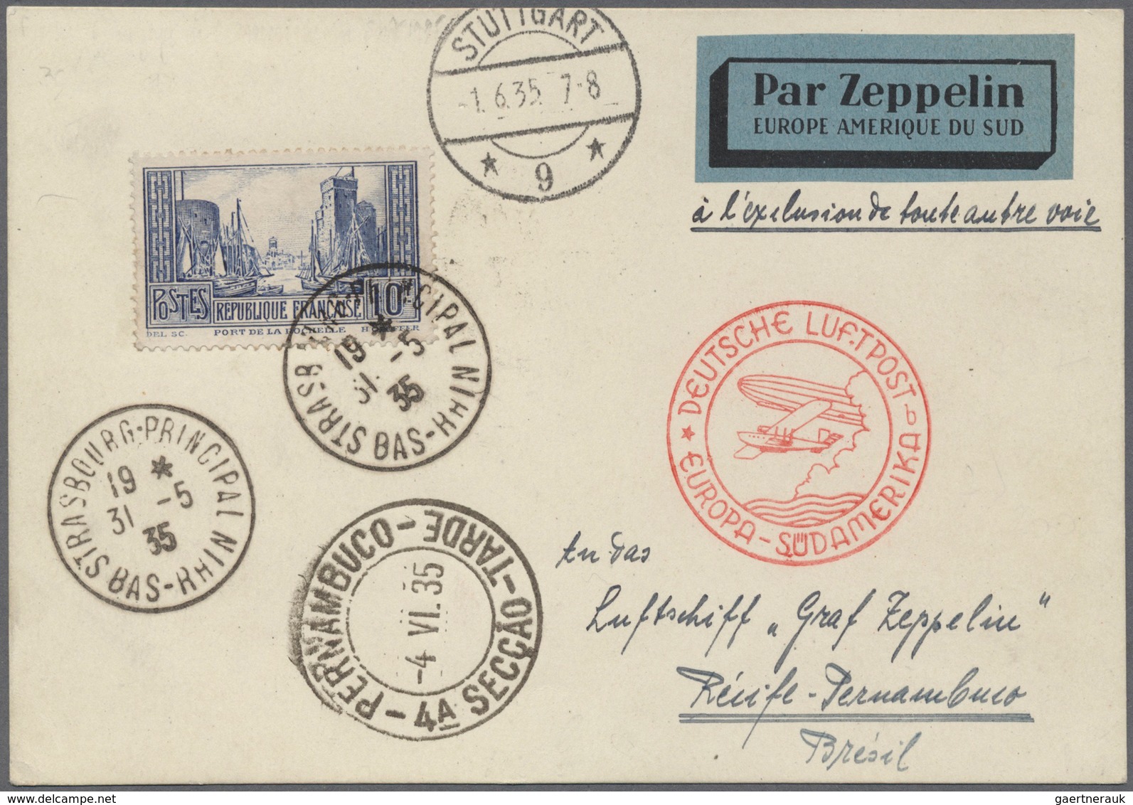 13228 Zeppelinpost Europa: 1935, FRANKREICH/5.SAF 1935, Vertragsstaatenkarte Mit Auflieferung FHFN "b'm", - Autres - Europe
