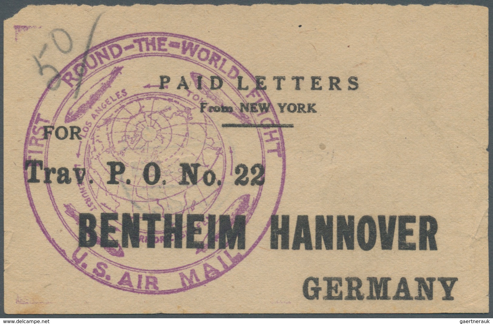 13236 Zeppelinpost Übersee: 1929, Weltrundfahrt, Amerikanische Post, Umschlagetikett Der US-Post Für 50 Vo - Zeppelins