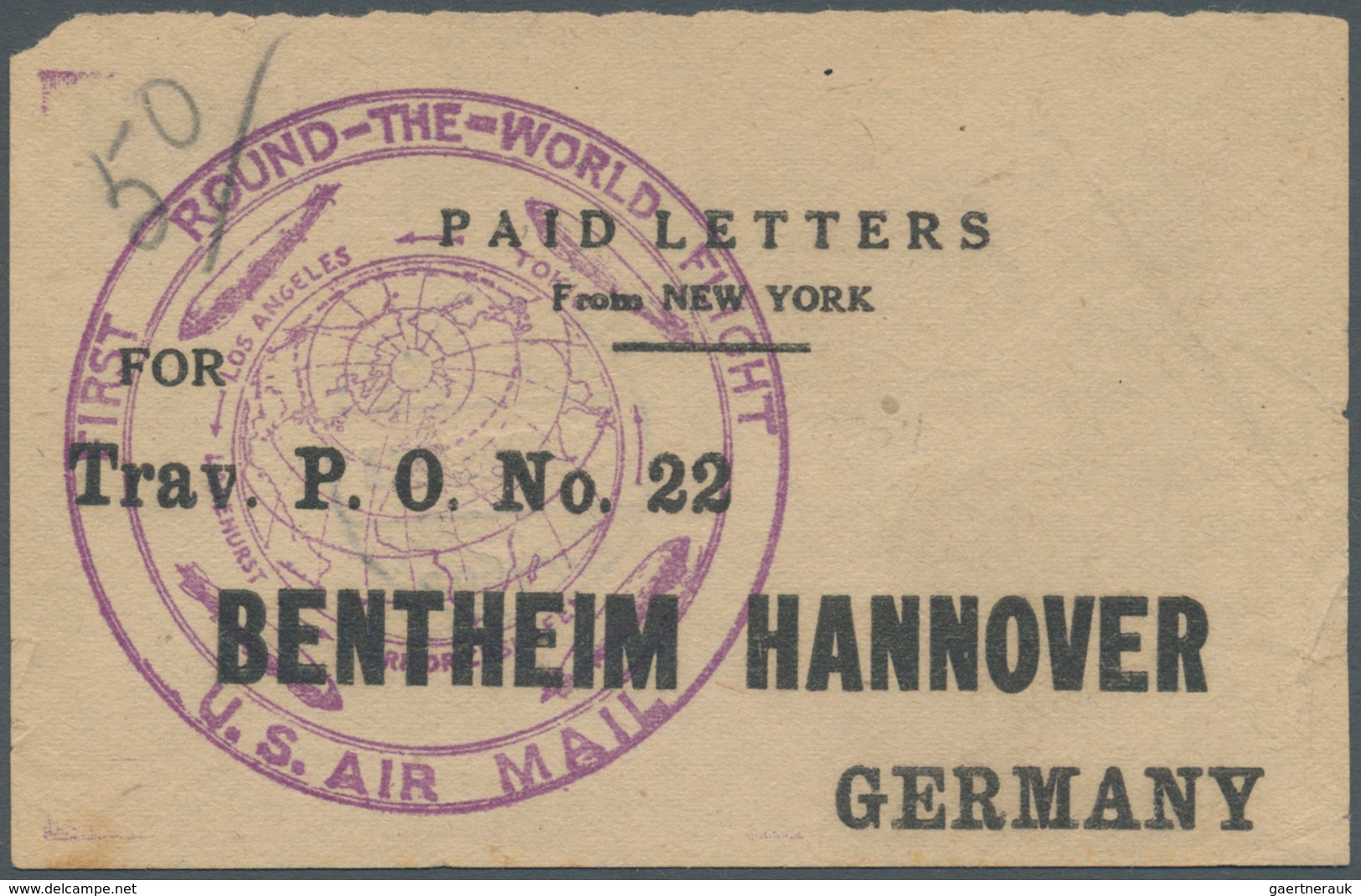 13236 Zeppelinpost Übersee: 1929, Weltrundfahrt, Amerikanische Post, Umschlagetikett Der US-Post Für 50 Vo - Zeppeline