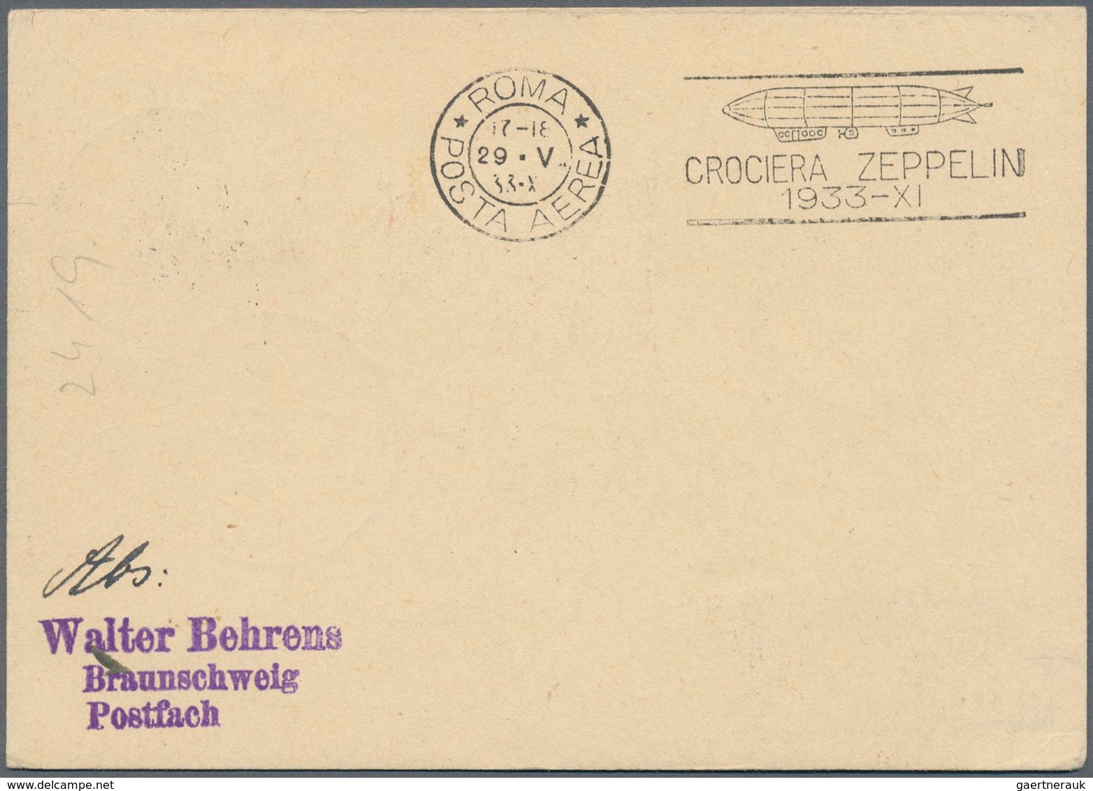 13243 Zeppelinpost Übersee: 1933, ITALIENISCH-TRIPOLITANIEN: Postkarte Mit Zeppelinmarke 3 L. Sowie Freima - Zeppelins