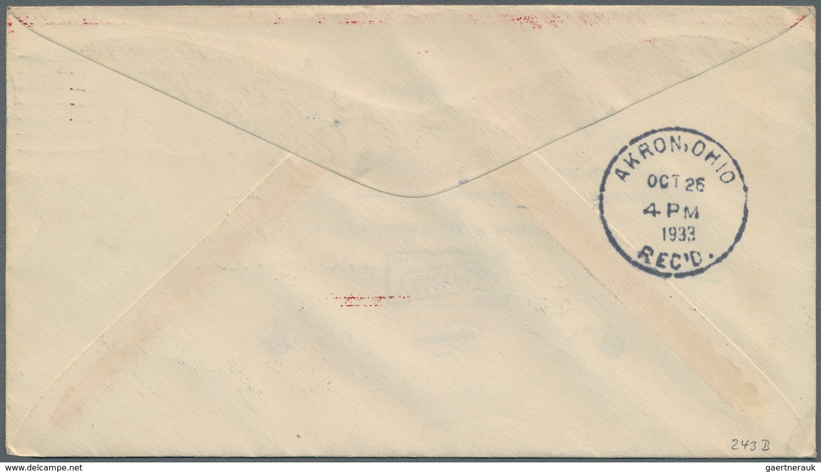 13254 Zeppelinpost Übersee: 1933, Chicagofahrt, Brief US-Post Akron - Akron Ab 25.10., Frankiert Mit 50 C. - Zeppeline