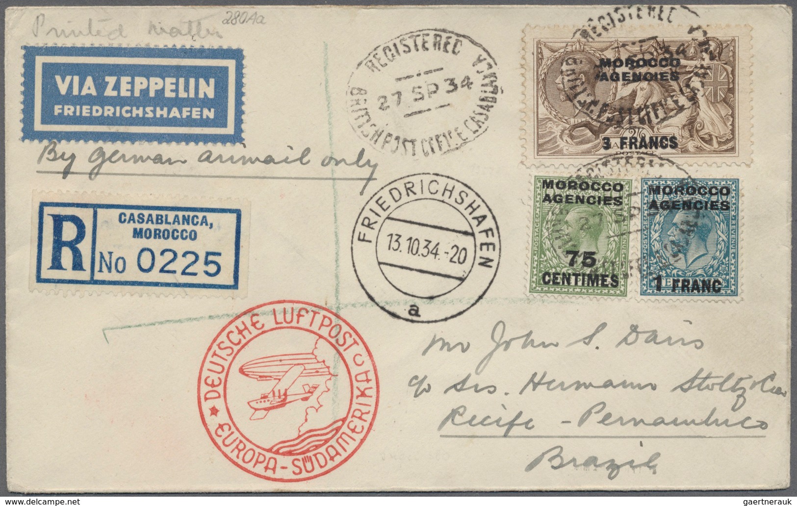 13257 Zeppelinpost Übersee: 1934, MAROCCO/BRITISCHE POST, FRANZÖSISCHE, CASABLANCA/10.SAF 1934, Dekorative - Zeppelins