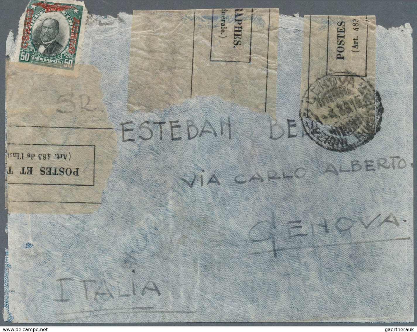 13267 Katastrophenpost: 1930, Cover From Chile To Italy. The C.G.A. Plane On Route From Buenos Aires To To - Sonstige & Ohne Zuordnung