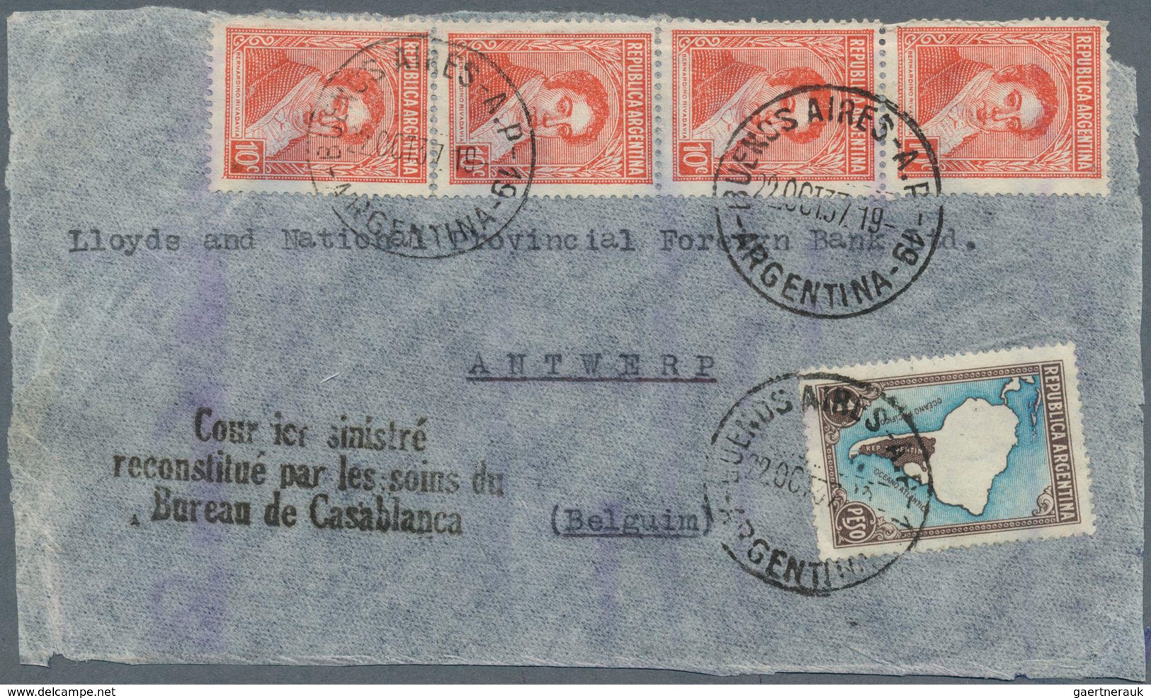 13271 Katastrophenpost: 1937 (Oct. 27). Dakar/France (departure Argentina 23/10), Accident CAP BLANC, Cove - Autres & Non Classés