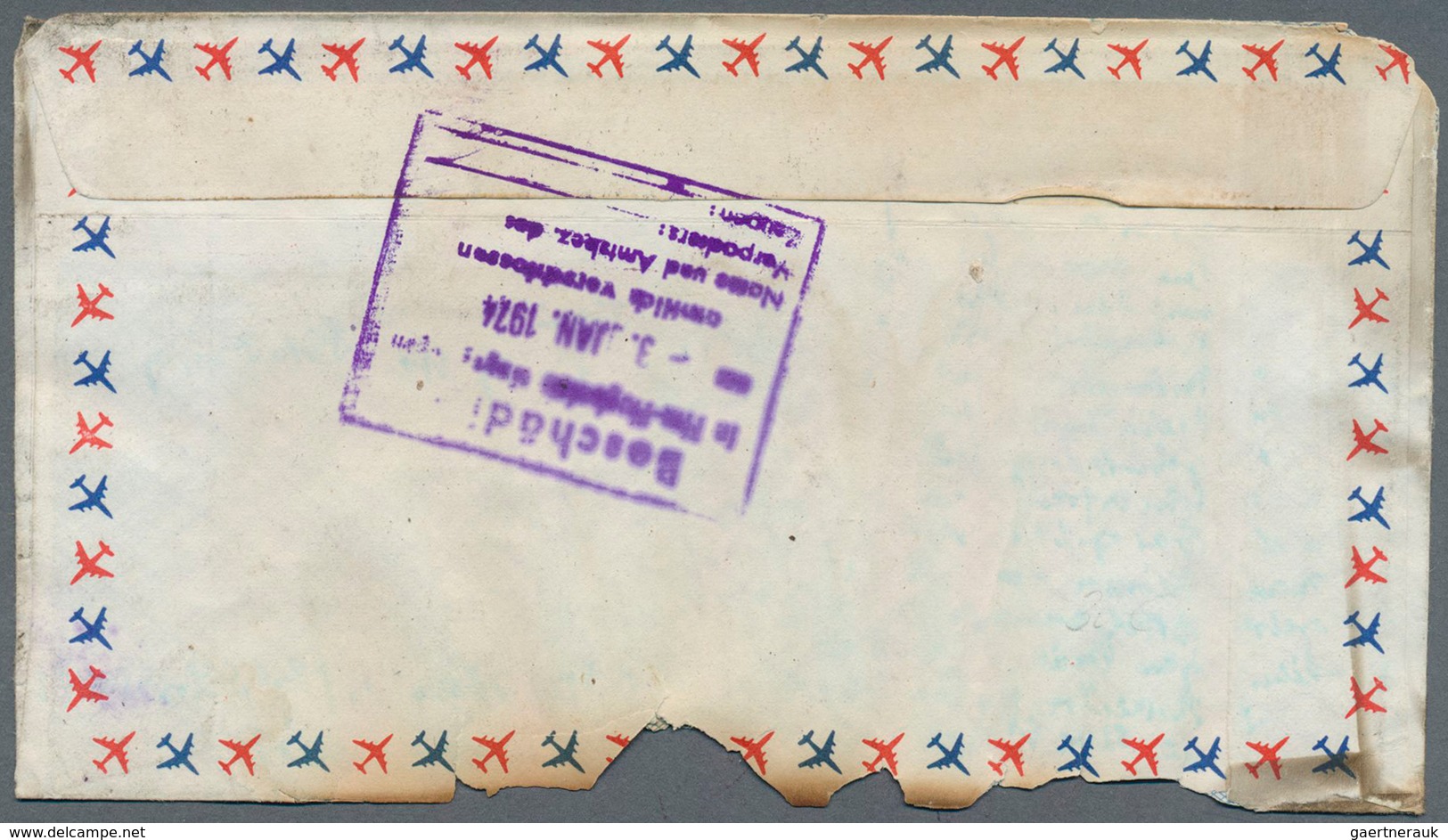 13278 Katastrophenpost: 1974, Thailand. Airmail Cover From "Bangkok" To Frankfurt/Main As Crashcover Showi - Sonstige & Ohne Zuordnung