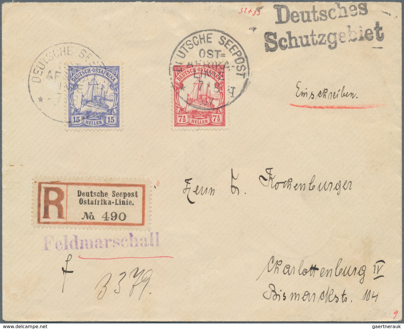 13286 Deutsche Schiffspost Im Ausland - Seepost: 1907, DSP Ost-Afrika-Linie 7.8.07. R-Brief Mit Viol. L1-H - Autres & Non Classés