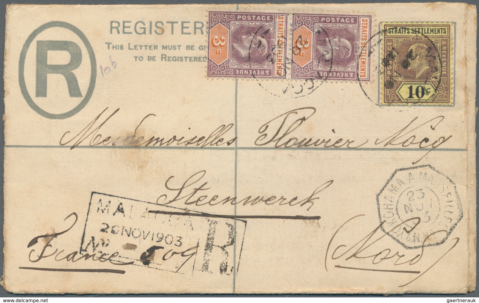 13292 Schiffspost Alle Welt: 1903, Registered Postal Stationery Envelope Uprated With 10 C And Vertical Pa - Sonstige & Ohne Zuordnung