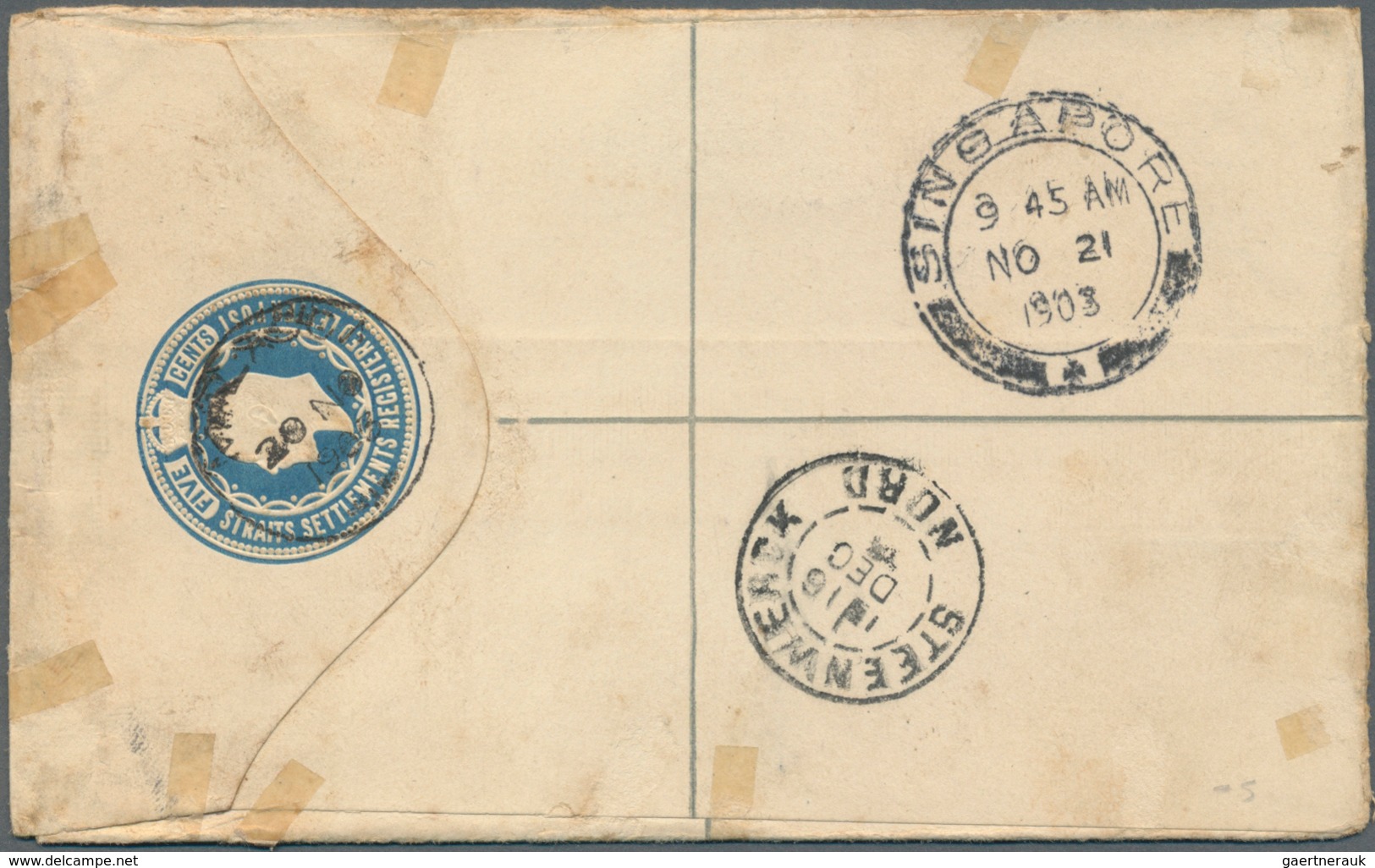 13292 Schiffspost Alle Welt: 1903, Registered Postal Stationery Envelope Uprated With 10 C And Vertical Pa - Sonstige & Ohne Zuordnung