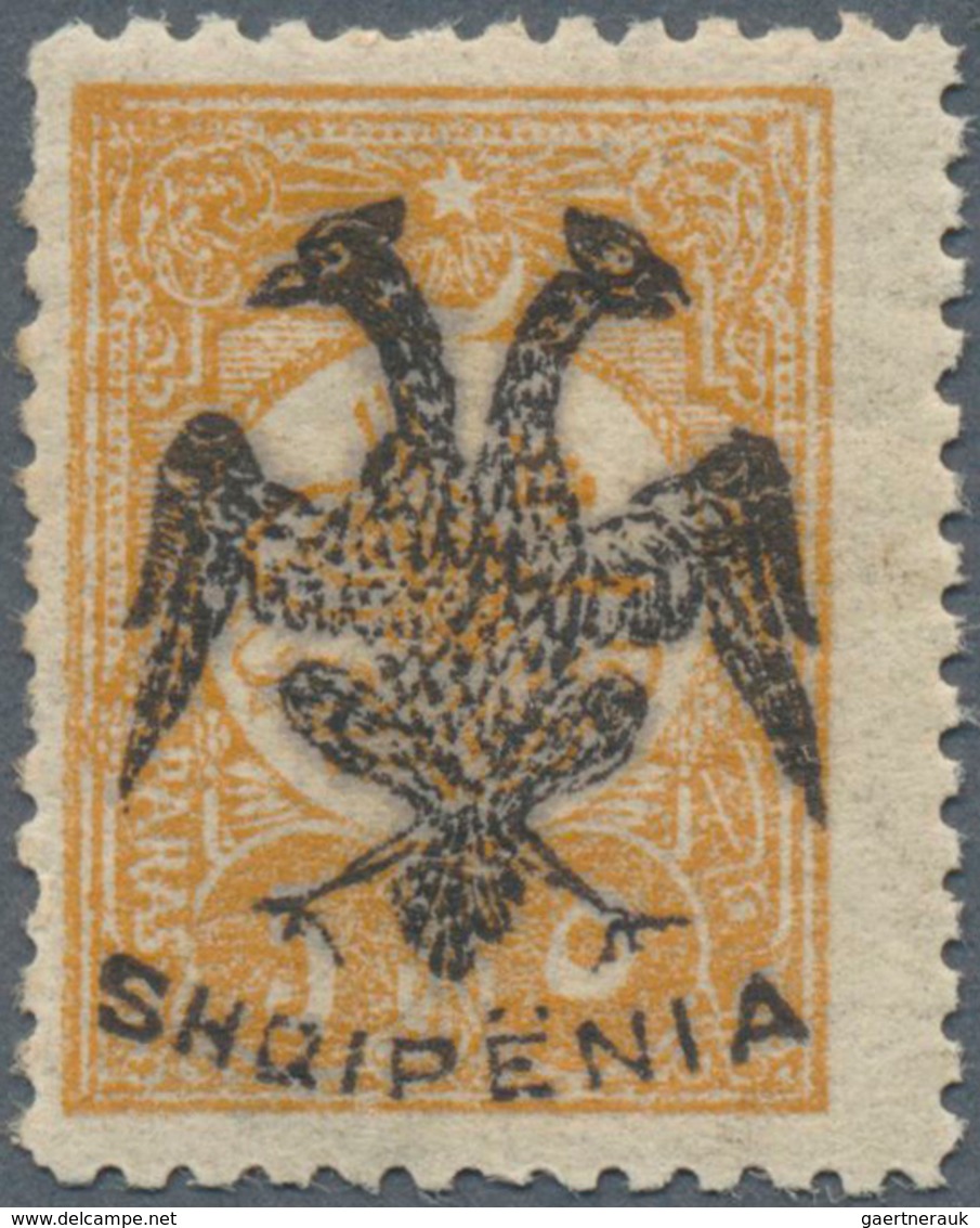 13315 Albanien: Albania, 1913, 5 Para Ocher Of Turkey With Black Handstamp Overprint "DOUBLE EAGLE & SHQIP - Albanien