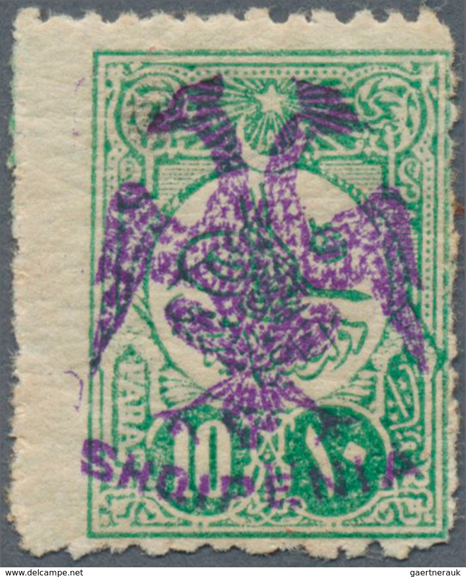 13316 Albanien: Albania, 1913, 10 Para Green Of Turkey With VIOLET (instead Of Black) Handstamp Overprint - Albanie