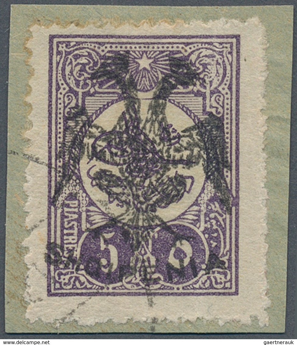 13325 Albanien: 1913, Double Headed Eagle Overprints, 5 Pi. Lilac, On Piece Neatly Cancelled, Signed. A Sc - Albanien