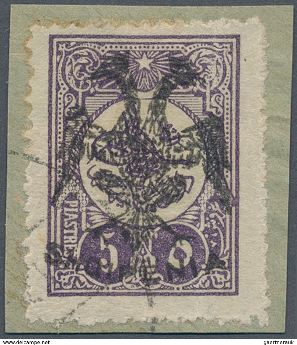 13325 Albanien: 1913, Double Headed Eagle Overprints, 5 Pi. Lilac, On Piece Neatly Cancelled, Signed. A Sc - Albanie