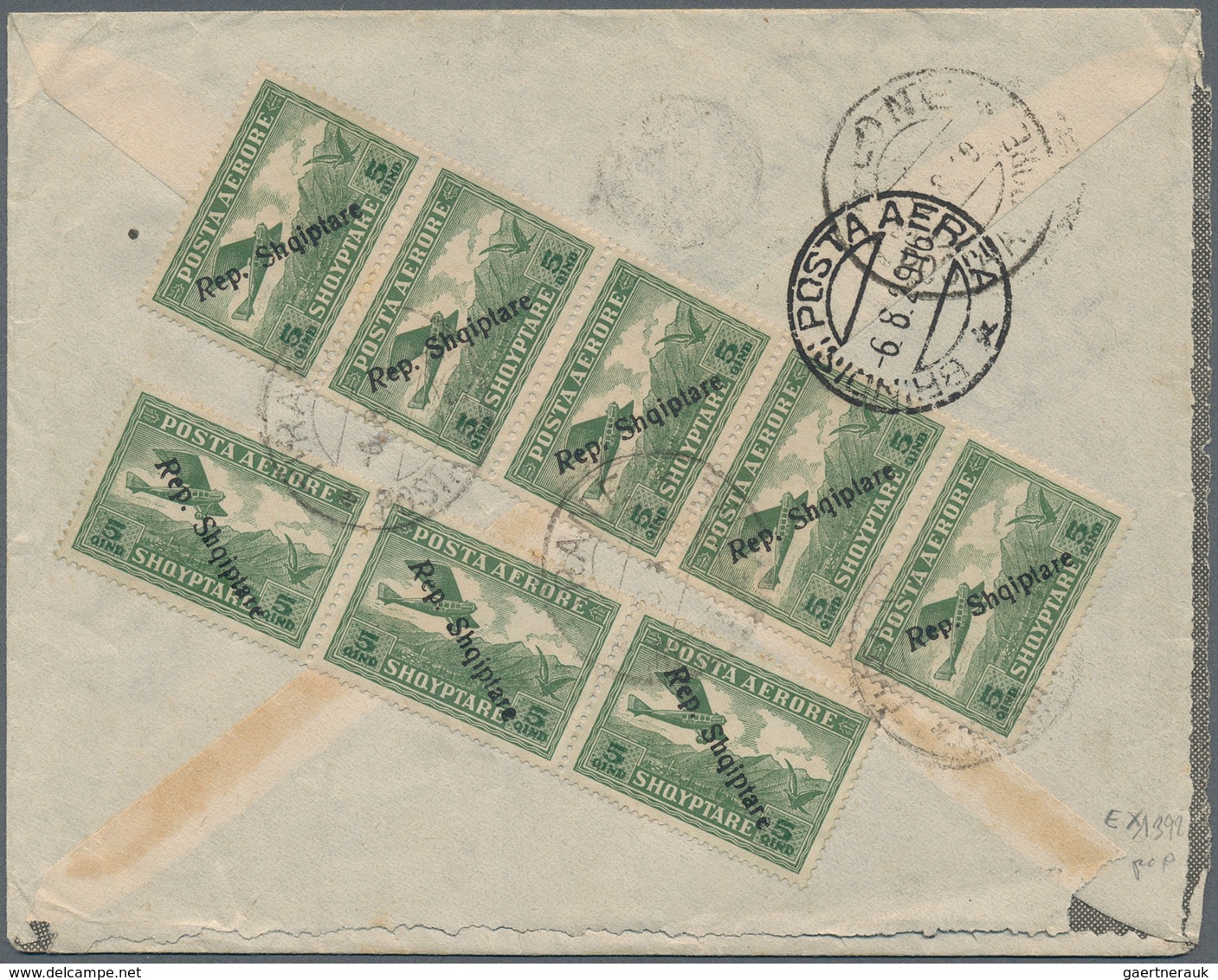 13327 Albanien: 1929, 8 X 5 Q Green Airmail Stamp With Diagonal Ovp "Rep.Shqiptare" Together With 3 X 10 Q - Albanien