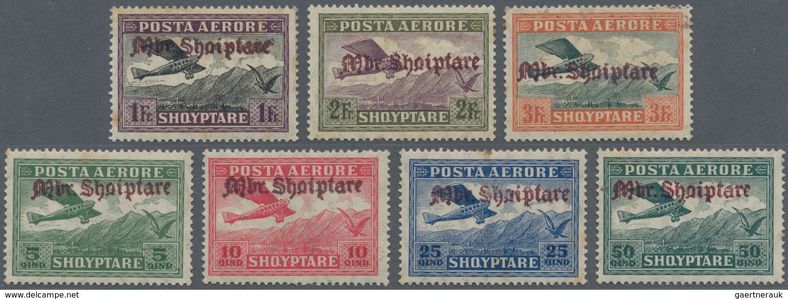 13329 Albanien: 1929. Kingdom. Complete Airmail Set (7 Values) Overprinted In Redbrown "Mbr. Shqiptare". U - Albanien