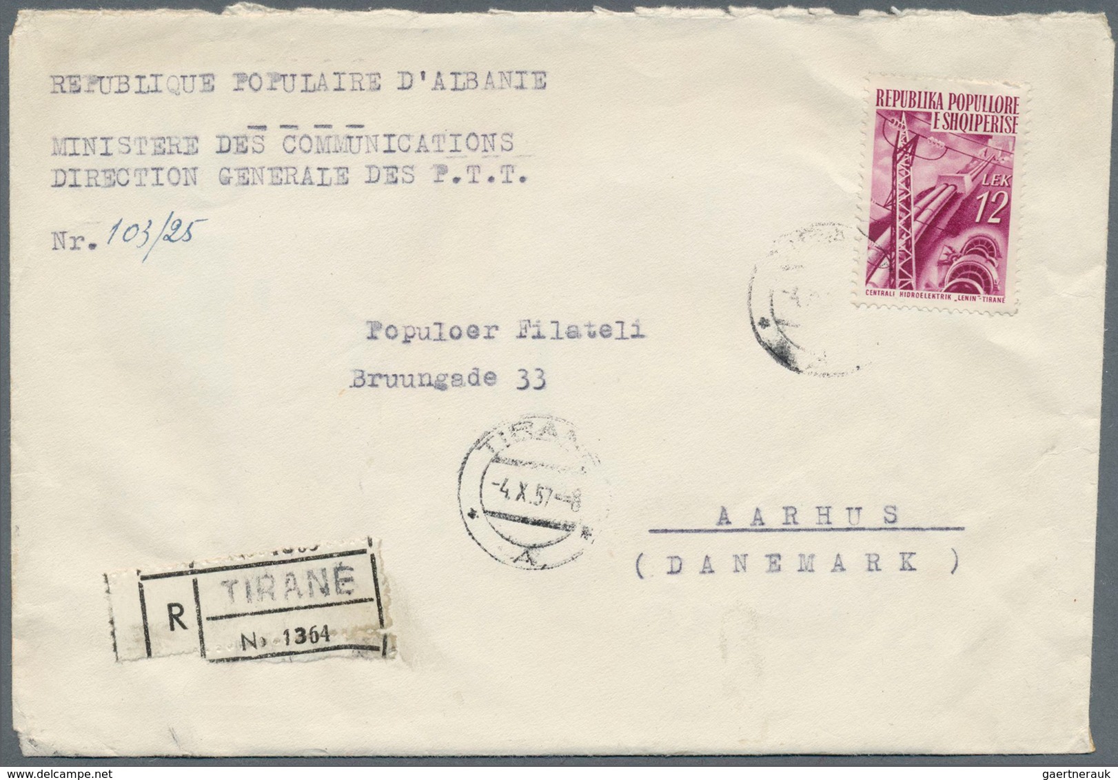 13338 Albanien: 1957/1960, 12 L Lilac Restoration, Single Franking On Registered Cover From The Albanian C - Albanien