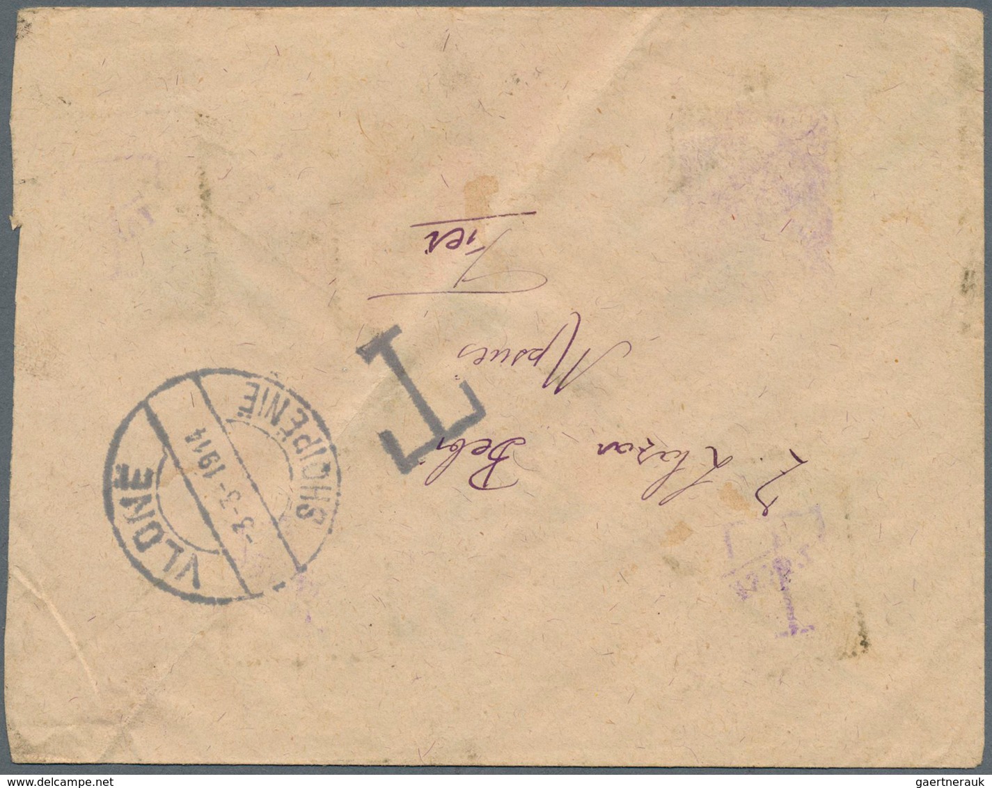 13343 Albanien - Portomarken: 1914: Unfranked Letter From "VLDNE 3.3.1914" To FIER With Complete Set Tax S - Albanie