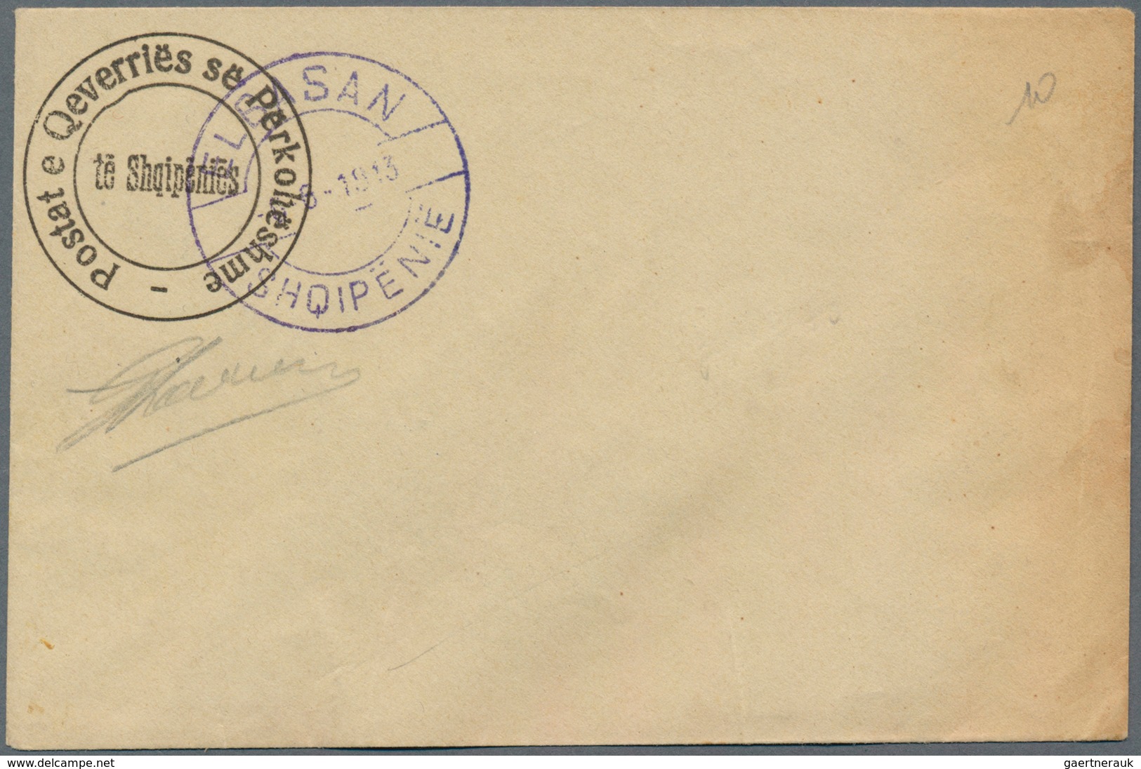 13348 Albanien - Ganzsachen: 1913, Stationery Envelope With Imprint And Signature, Blue "ELBASAN 9-6-1913" - Albanie