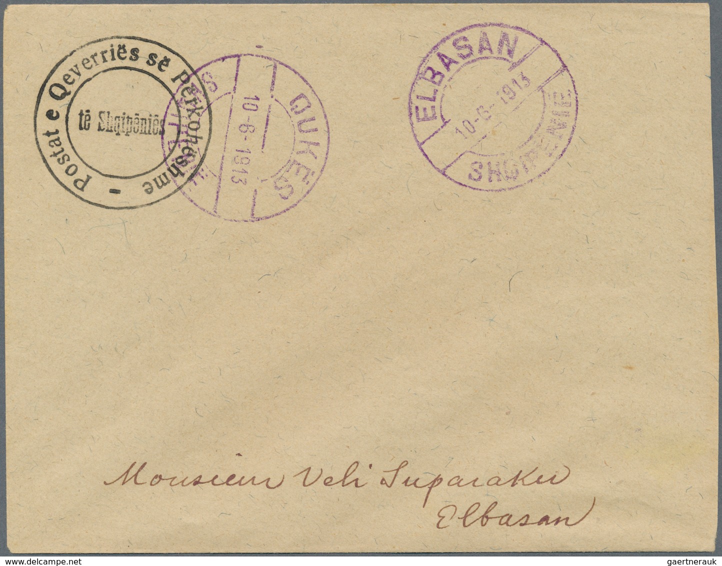 13348A Albanien - Ganzsachen: 1913, (1 Gr) Grey-black Postal Stationery Envelope, Sent From QUKES, 10.6.191 - Albanien