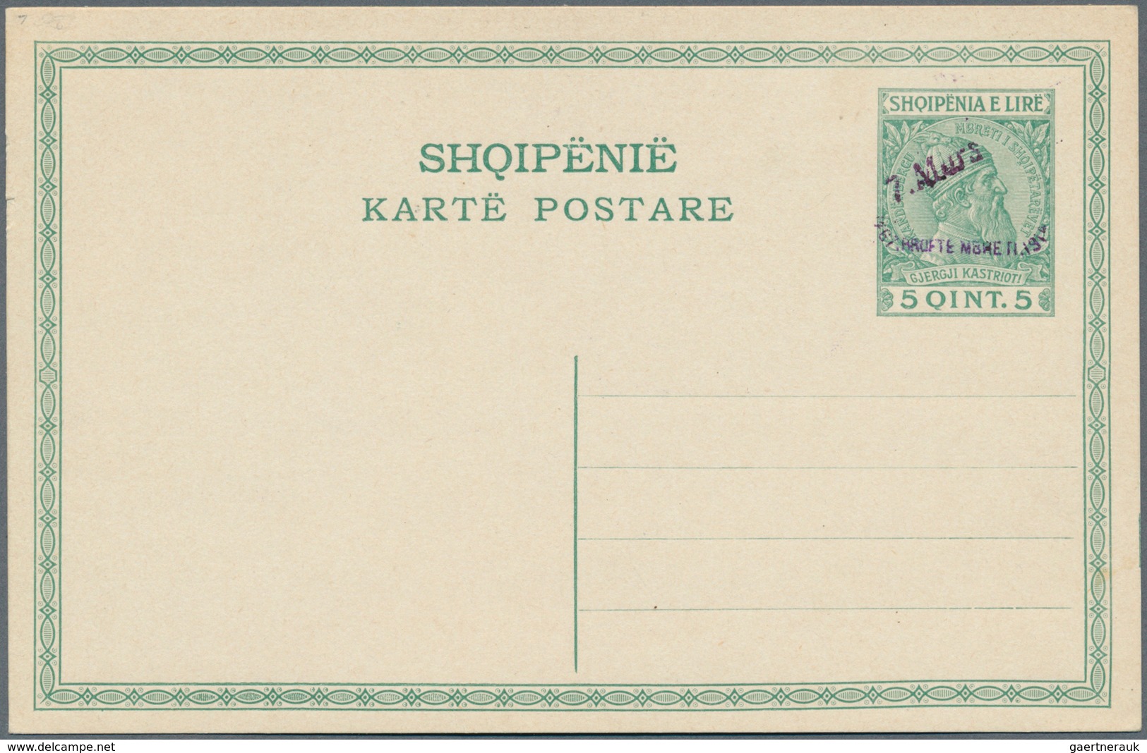 13353 Albanien - Ganzsachen: 1914, 5 Q. Green And 10 Q. Red, Two Postal Stationery Cards, Each With Ovp "7 - Albanie