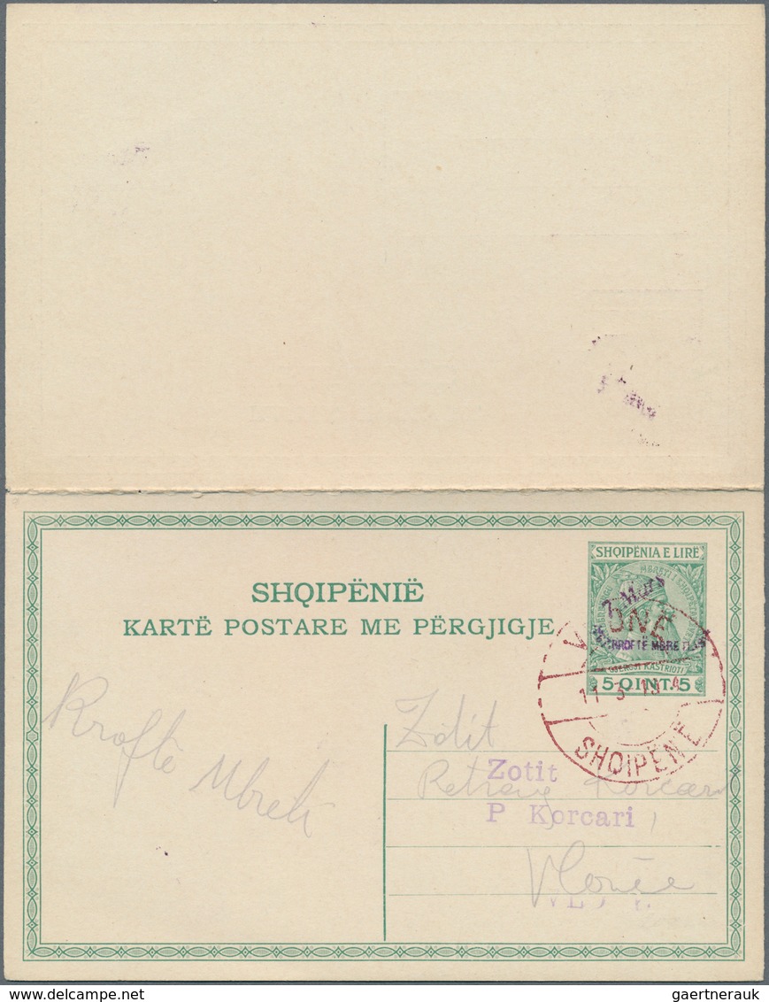 13354 Albanien - Ganzsachen: 1914, 5 / 5 Q. Green Postal Stationery Reply Card With Attached Reply Part, O - Albanien