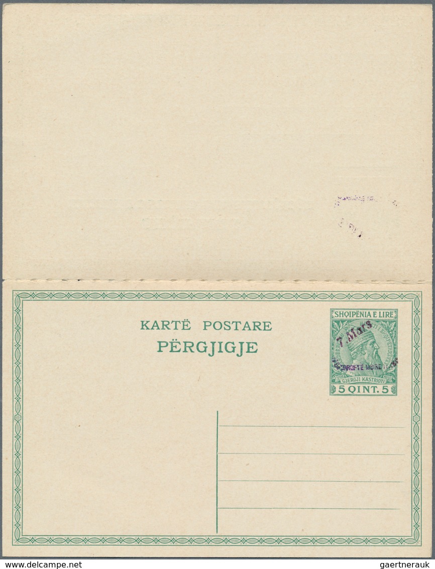 13354 Albanien - Ganzsachen: 1914, 5 / 5 Q. Green Postal Stationery Reply Card With Attached Reply Part, O - Albanien