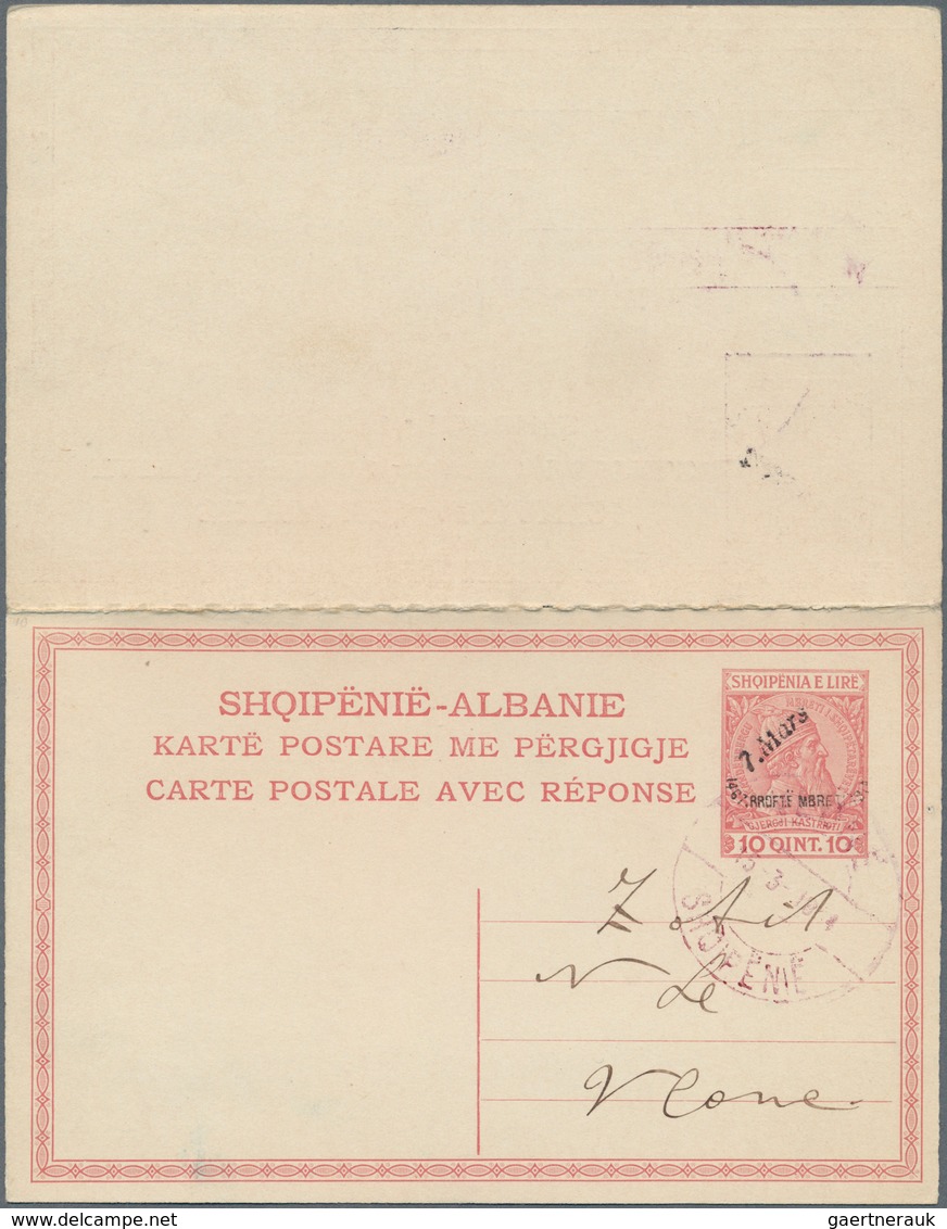 13355 Albanien - Ganzsachen: 1914, 10 / 10 Q. Red Postal Stationery Reply Card With Attached Reply Part, O - Albanie