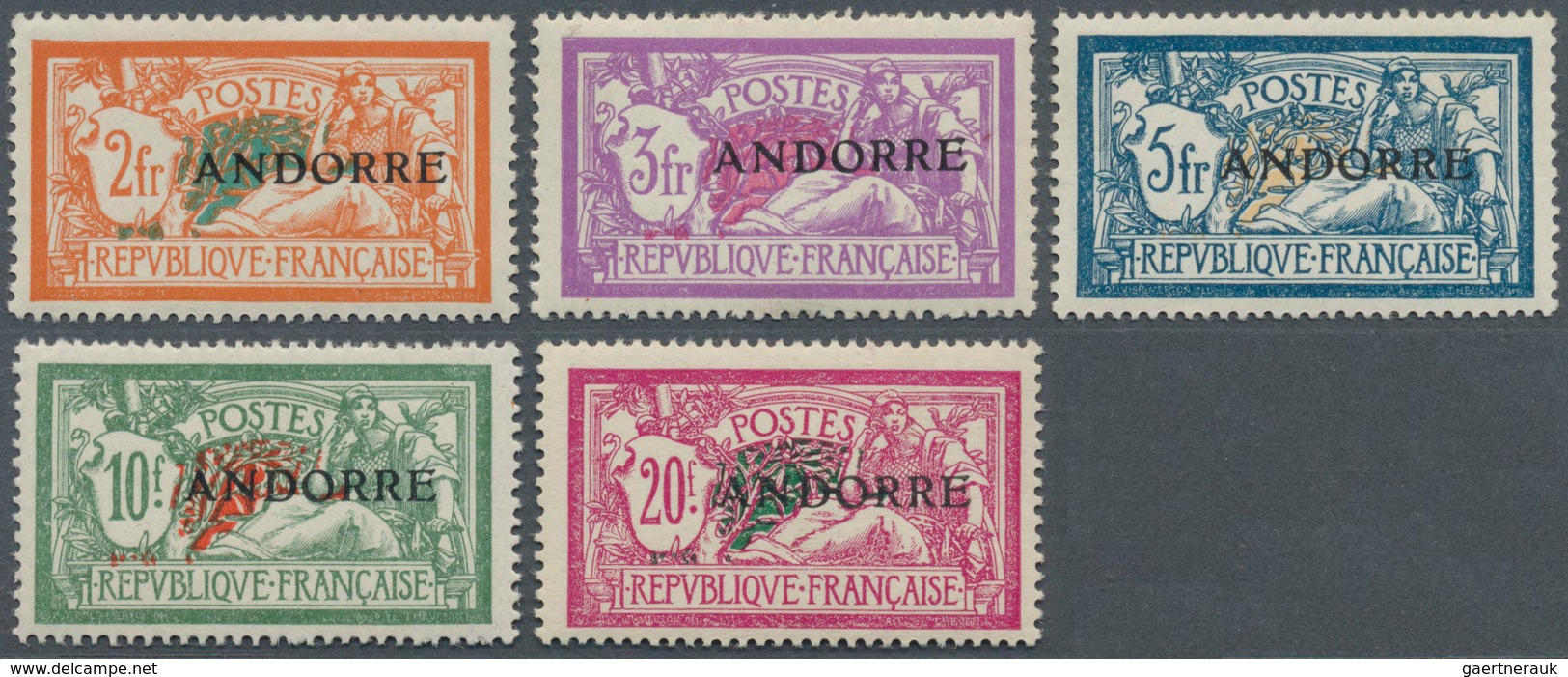 13359 Andorra - Französische Post: Complet Set Of 23 Overprint Issues, Mint Hinged With Original Gum. 2 Fr - Autres & Non Classés