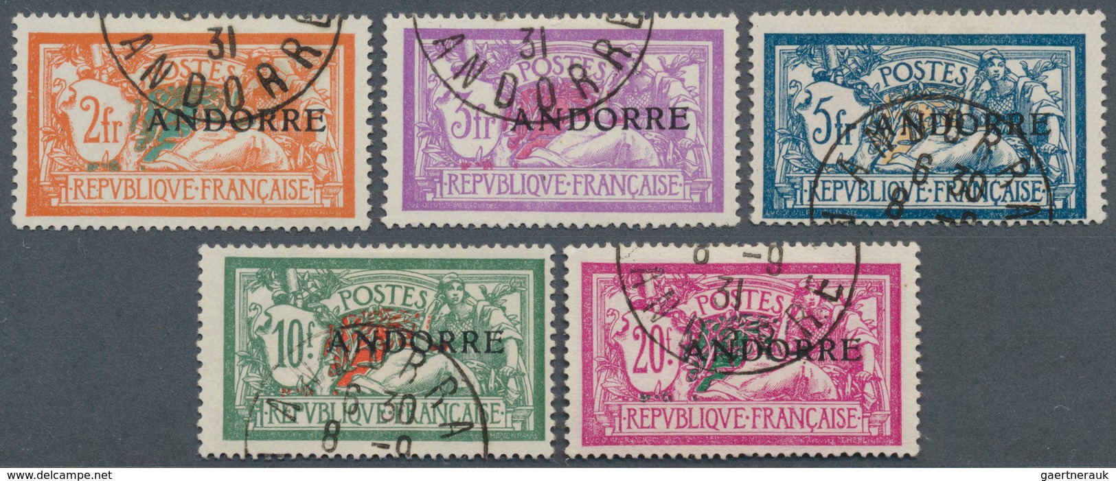 13360 Andorra - Französische Post: 1931, ½ C. To 20 Fr., Complete Set Of 23 Overprint Issues Used In Perfe - Sonstige & Ohne Zuordnung