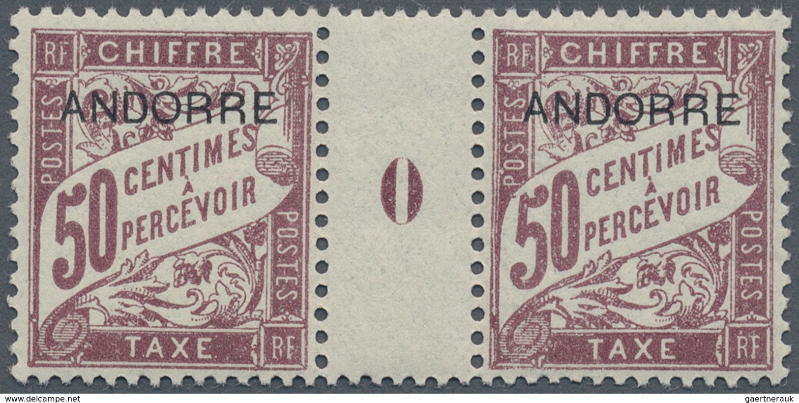 13363 Andorra - Französische Post - Portomarken: 1930. Postage Due 50c Lilac "ANDORRE" In A Pair Millésime - Briefe U. Dokumente