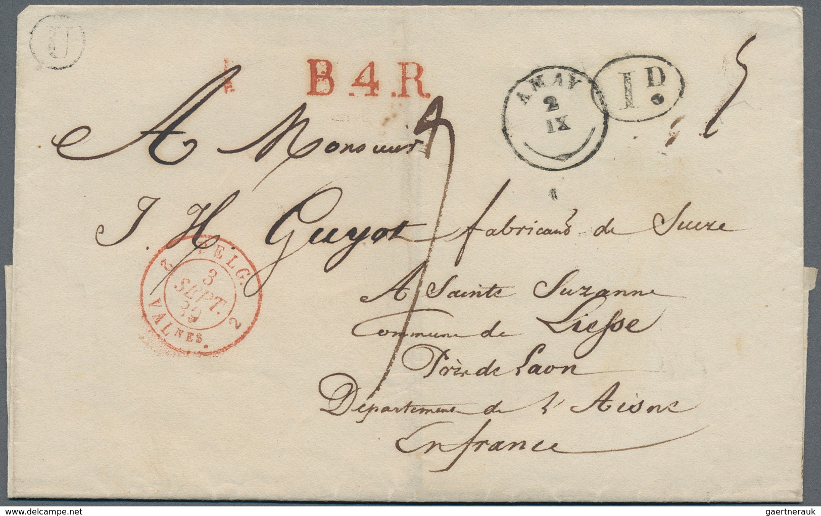 13366 Belgien - Vorphilatelie: 1839, Folded Letter Cover With Thimble Cds AMAY, 2 IX, Together With Oval D - 1794-1814 (Französische Besatzung)