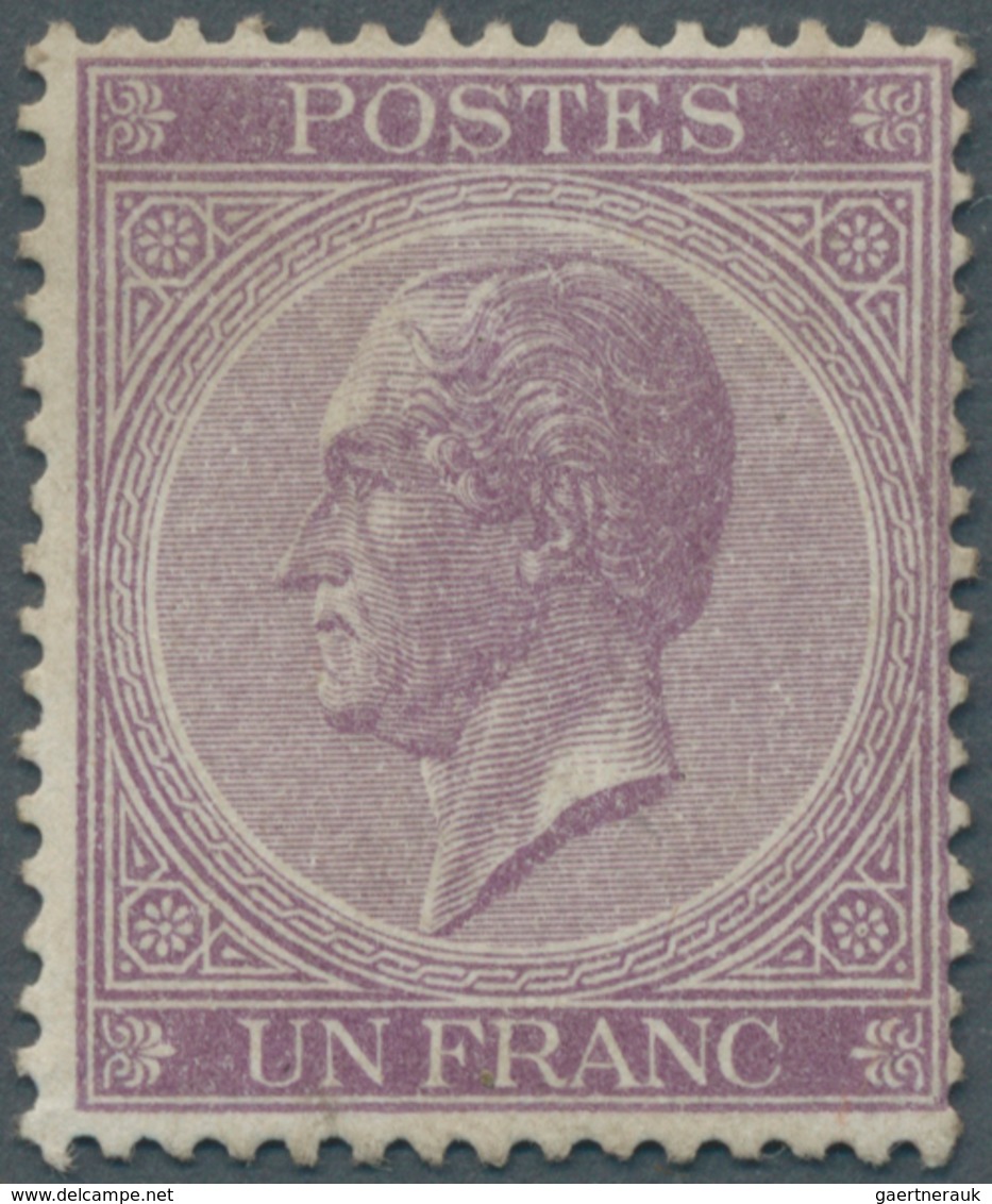 13371 Belgien: 1865, Leopold 1 Franc Violet, Perforated K 15, Mint No Gum, Fresh Colour And Superb Perfora - Sonstige & Ohne Zuordnung