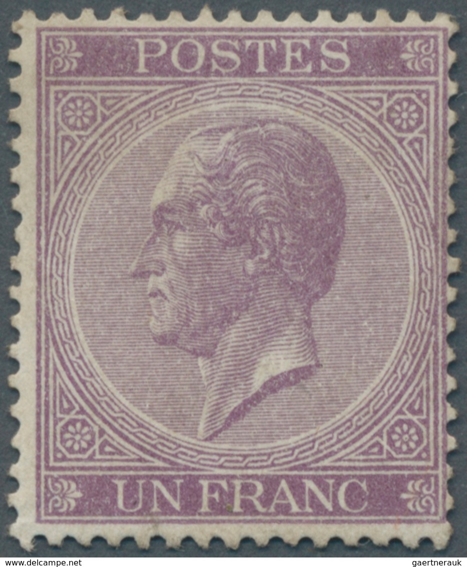 13371 Belgien: 1865, Leopold 1 Franc Violet, Perforated K 15, Mint No Gum, Fresh Colour And Superb Perfora - Autres & Non Classés