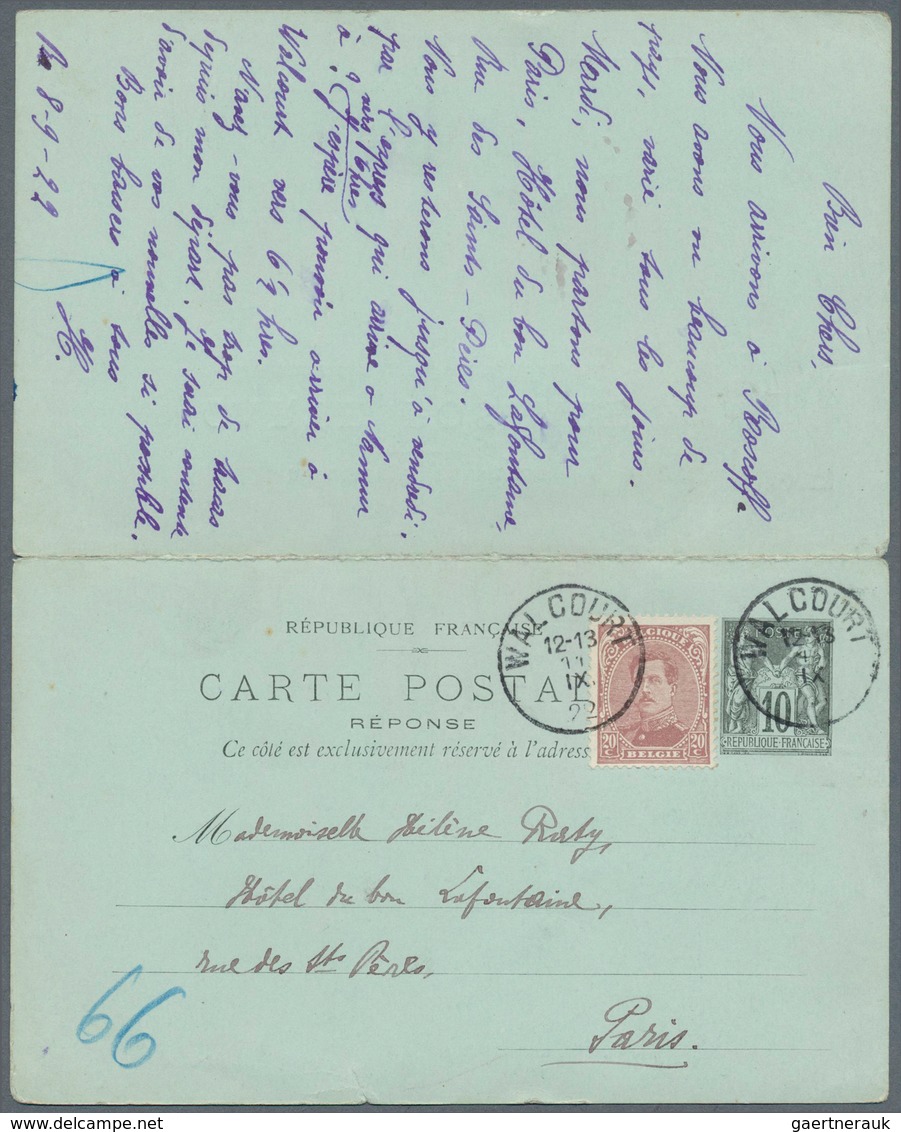 13381 Belgien: 1922, France: Late Usage Of 1896 10/10 C Black On Bluish Sage Postal Stationery Reply Card, - Sonstige & Ohne Zuordnung