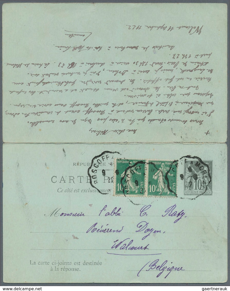 13381 Belgien: 1922, France: Late Usage Of 1896 10/10 C Black On Bluish Sage Postal Stationery Reply Card, - Sonstige & Ohne Zuordnung