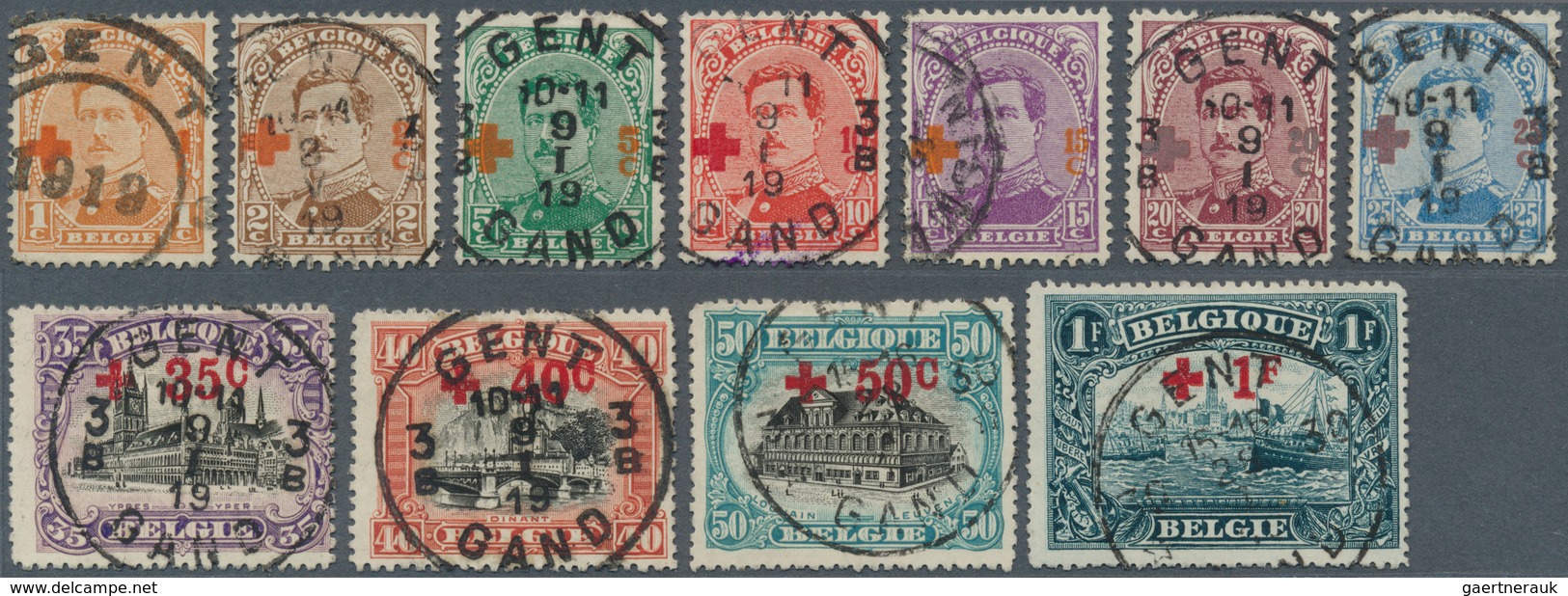 13382 Belgien: 1918, 1 C. + 1 C. - 10 Fr. + 10 Fr. Red Cross, Faultlessly Stamped And Excellently Perforat - Autres & Non Classés