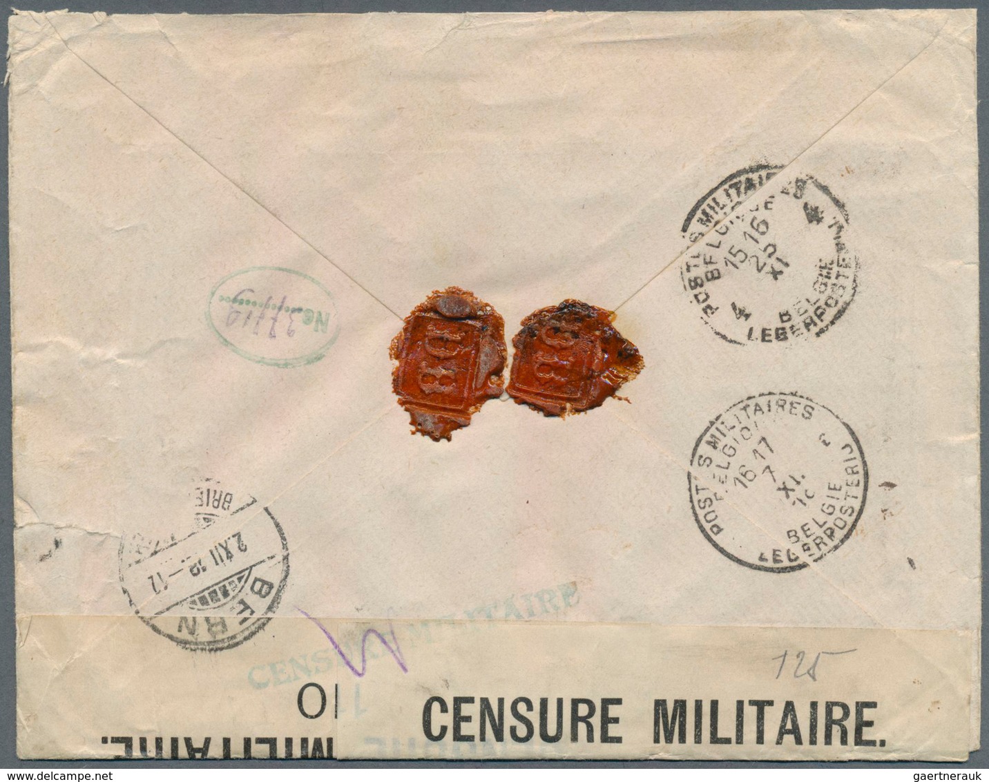 13384 Belgien: 1918. Registered Letter With Overprint RED CROSS Issue (1c To50c) And Additional Franking F - Sonstige & Ohne Zuordnung