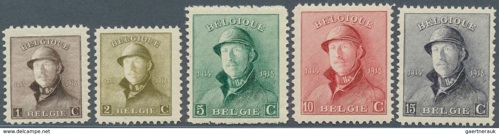 13388 Belgien: 1919/1920, Freimarken König Albert I. Mit Helm, Komplette Taufrische Luxus-Serie Von 14 Wer - Autres & Non Classés