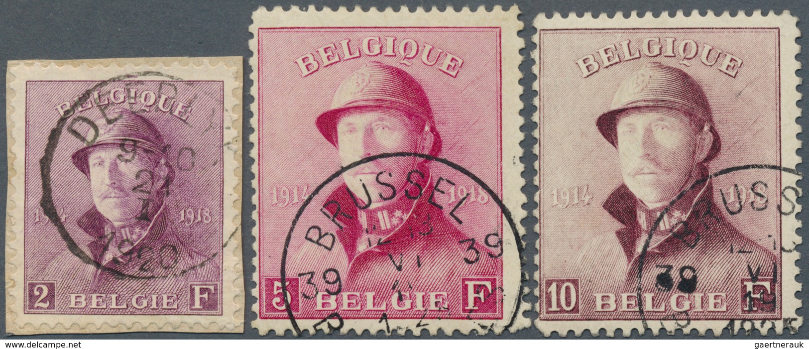 13389 Belgien: 1919/20, Postage Stamps: King Albert I. With Helmet, Good Used, 2 Fr. On Small Luxury Piece - Sonstige & Ohne Zuordnung