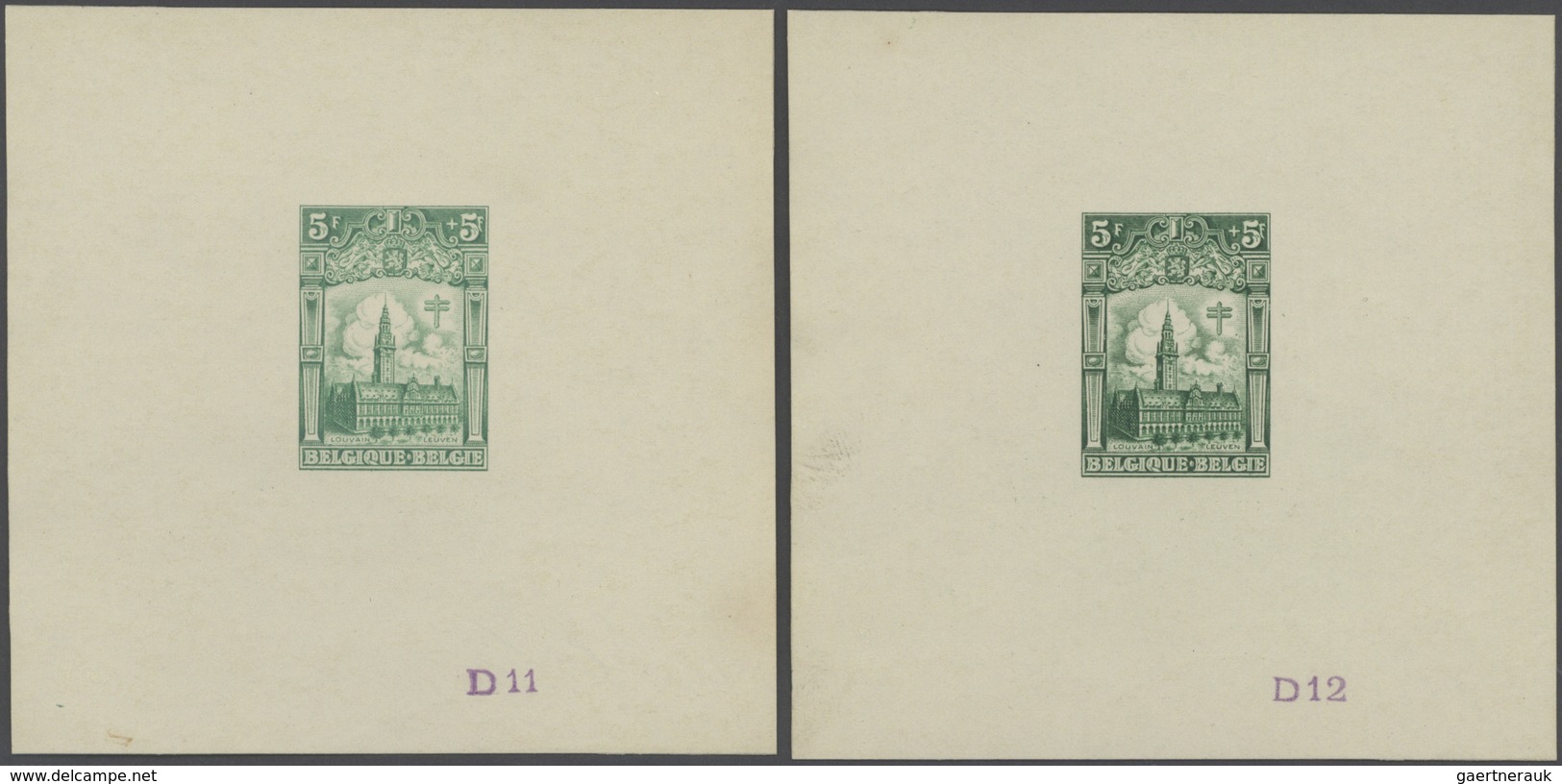 13392A Belgien: 1928, Tuberculosis Fighting, 5fr.+5fr. Leuven's University Library, Set Of 20 Single Die Pr - Autres & Non Classés