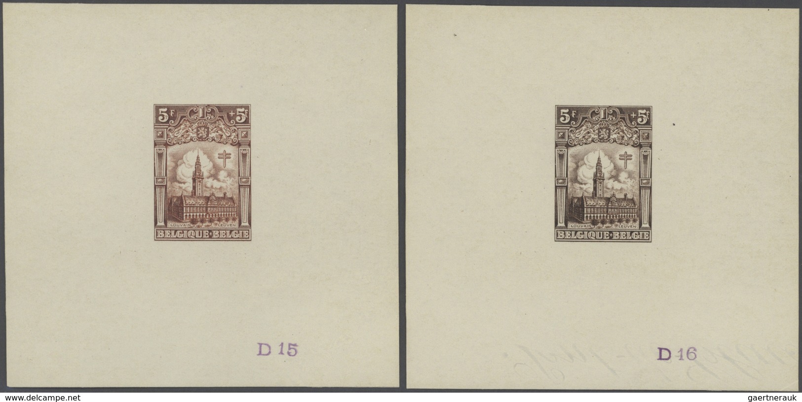 13392A Belgien: 1928, Tuberculosis Fighting, 5fr.+5fr. Leuven's University Library, set of 20 single die pr