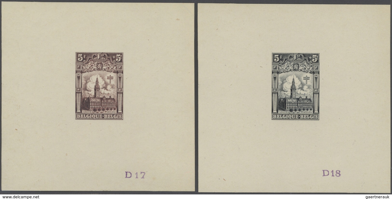 13392A Belgien: 1928, Tuberculosis Fighting, 5fr.+5fr. Leuven's University Library, set of 20 single die pr