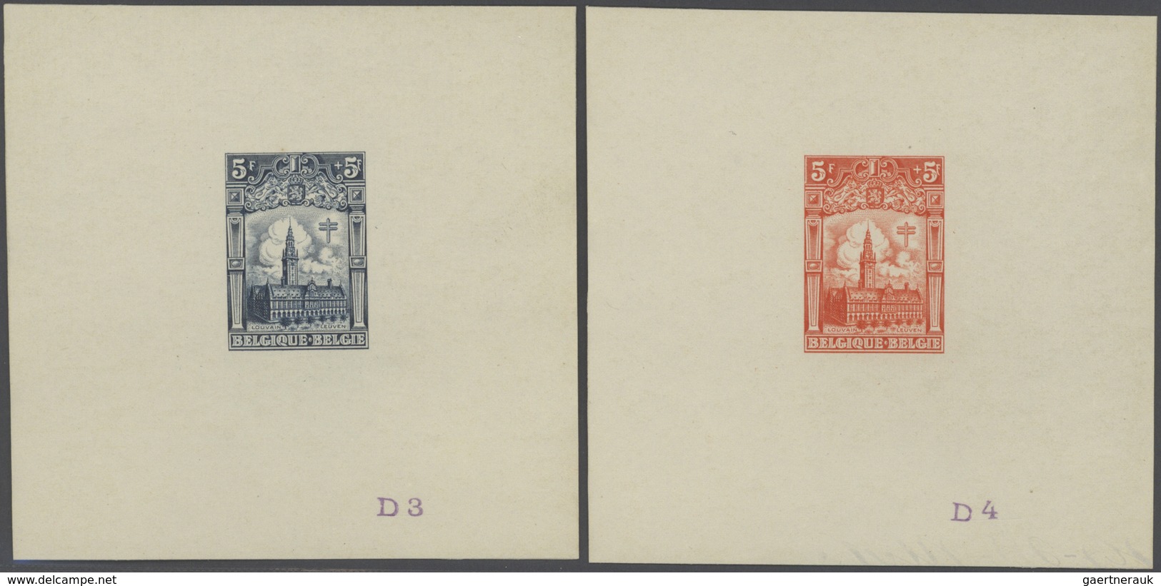 13392A Belgien: 1928, Tuberculosis Fighting, 5fr.+5fr. Leuven's University Library, set of 20 single die pr